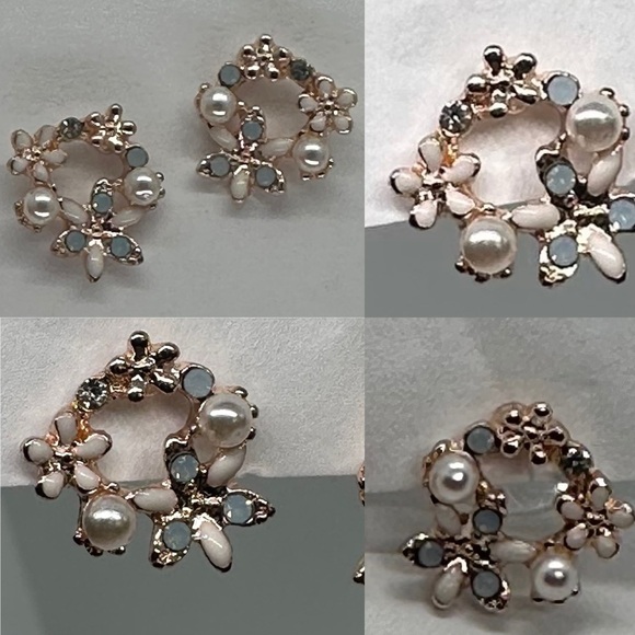 Fashion Jewelry Jewelry - ✨🩵Dainty Rose Gold Flower Pearl & Crystal Wreath Stud Earrings Bridal Gift✨🩵